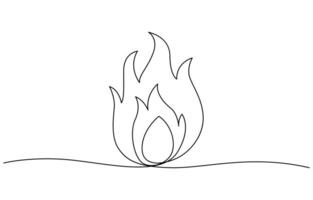 Continuous line drawing of fire Flame linear icon illustration, vector