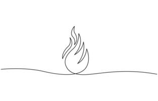 Continuous line drawing of fire Flame linear icon illustration, vector