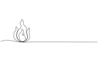 Continuous line drawing of fire Flame linear icon illustration, vector
