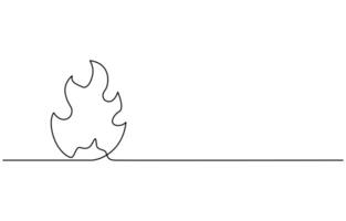 Continuous line drawing of fire Flame linear icon illustration, vector