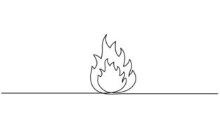 Continuous line drawing of fire Flame linear icon illustration, vector