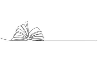 Continuous line drawing of book opening illustration, Continuous one-line drawing of book opening graphic illustration. vector