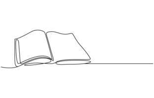 Continuous line drawing of book opening illustration, Continuous one-line drawing of book opening graphic illustration. vector