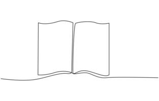 Continuous line drawing of book opening illustration, Continuous one-line drawing of book opening graphic illustration. vector