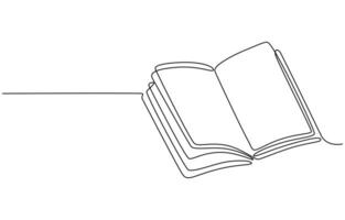 Continuous line drawing of book opening illustration, Continuous one-line drawing of book opening graphic illustration. vector