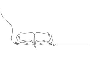 Continuous line drawing of book opening illustration, Continuous one-line drawing of book opening graphic illustration. vector