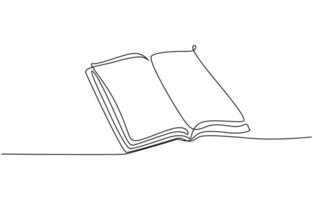 Continuous line drawing of book opening illustration, Continuous one-line drawing of book opening graphic illustration. vector