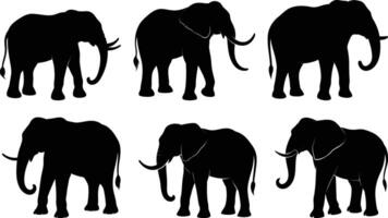 Elephant silhouette set isolated on white background, Set of elephant silhouettes in different poses of Africans elephant vector
