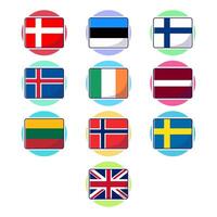 Flat design of Northern european countries flags with rectangle shapes inside vector