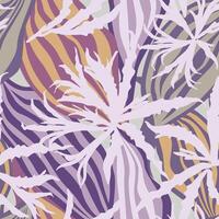 Flourish texture with flowers and leaves. Abstract seamless floral nature pattern with leaves, lines and petals. Ornamental artistic stylish tiled organic shape background. vector