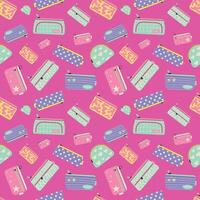 pencil cases seamless pattern, back to school elements, Flat design style illustration vector