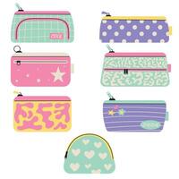 back to school pencil case set, autumn school elements, collection of pencil cases, Flat design style illustration vector