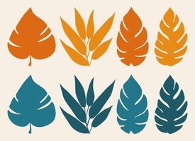 Set of Tropical Leaf Illustrations in Bright Modern Minimalist Style vector