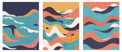 Set of Modern Colorful Abstract Wave Backgrounds vector