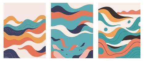 Set of Modern Colorful Abstract Wave Backgrounds vector