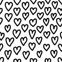 Solid seamless pattern of bold line hearts doodles. Line hand drawn black and white background. Tile of bold marker drawn hearts. vector
