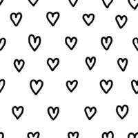 Sparse seamless pattern of small line hearts doodles. Line hand drawn black and white background. Tile of little marker drawn hearts. vector