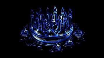 Glowing looping loy kratong day floating krathong with candles. neon frame effect, black background. video