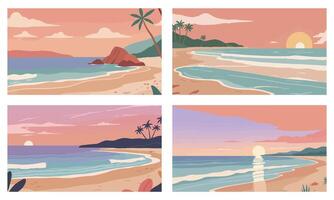 Set of Summer background - Sunset on the Beach. vector