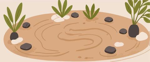 Zen Garden with Strategically Placed Rocks in a Peaceful Atmosphere vector
