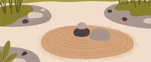Zen Garden with Strategically Placed Rocks in a Peaceful Atmosphere vector