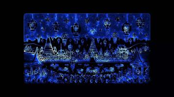 Glowing looping loy kratong day spectacular night view of Loy Krathong. neon frame effect, black background. video
