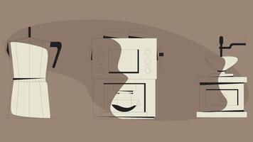 Coffee machines types and drinks illustration elements vector