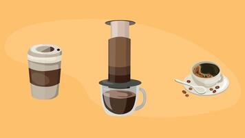 Coffee machines types and drinks illustration elements vector