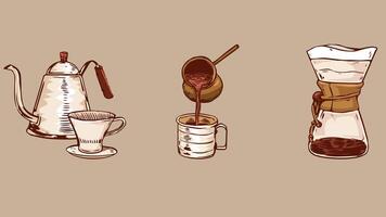 Coffee machines types and drinks illustration elements vector