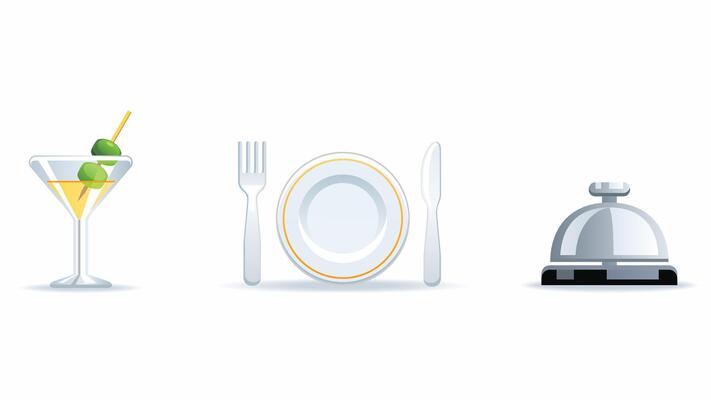 Hotel facilities icons illustrations with isolated white background