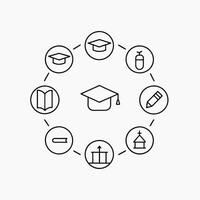 Simple Set of Online Education Related Line Icons. Contains such Icons as Tutorial, E-book, On-line Lecture, Education Plan and more. vector