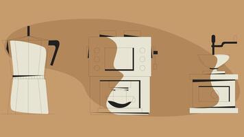 Coffee machines types and drinks illustration elements vector