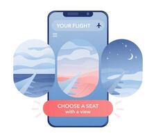 Mobile app shows 3 views for seat selection vector