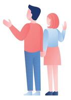 Man and woman from back that waving with hands. vector
