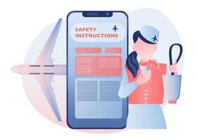 Mobile app with safety instructions and cabin crew vector