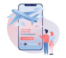 Mobile app shows real-time flight tracking, vector