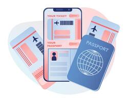Flight tickets, Passport, and mobile e-Ticket. vector