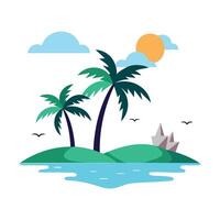 Tropical Island Paradise with Palm Trees and Ocean vector
