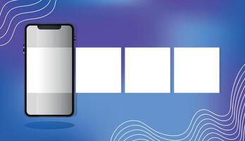Internet application on the screen of a real smartphone. Post carousel on social media vector