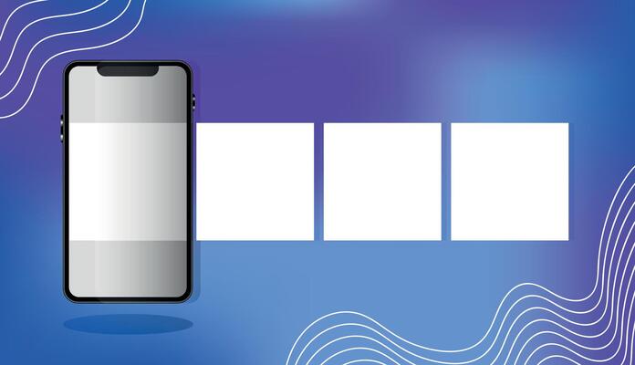 Internet application on the screen of a real smartphone. Post carousel on social media