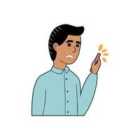 Young man using mobile phone. Flat illustration isolated on white background vector