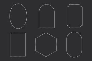 Thinline silver elegant frame. Minimal shine Art Deco metallic border. Minimal arch decoration window or door, collection isolated on dark background. vector