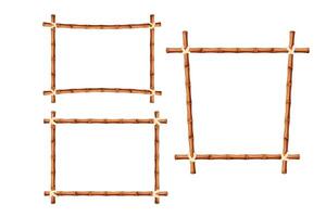 Set Bamboo frame from sticks and rope in cartoon style, border isolated on white background. Colection Tribal panel, game menu. vector