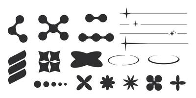 Set of y2k minimal geometric shapes thin line rings, abstract aesthetic element illustrated for banners, social media, poster design, sticker. Trendy design with frame, sparkles, star, lines vector