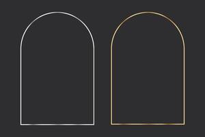 Thinline silver and gold elegant frame set. Minimal shine Art Deco metallic border. Arch decoration window or door, collection isolated on dark background vector