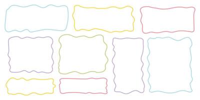 Set rectangle and square paper quote frames, quote text box, empty form with wavy edge. Dilog or title border. Hand drawn speech bubble. vector