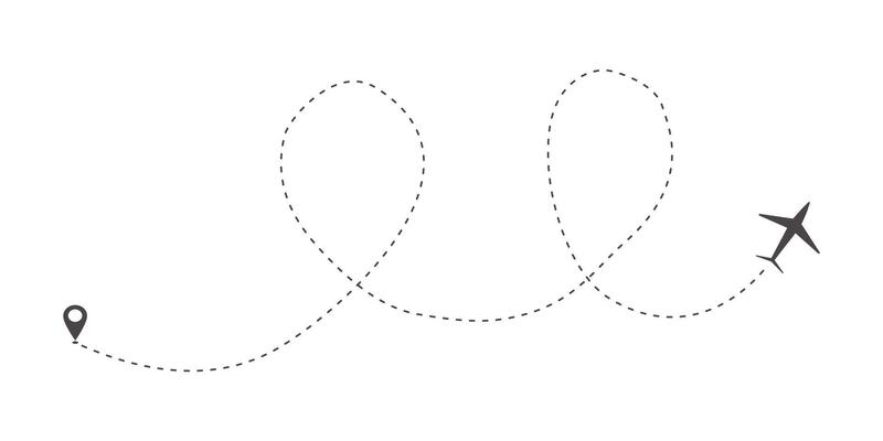 Itinerary dashed trace heart shape, line airplane flight, dotted path, romantic aircraft tracking simple minimal trip isolated on white background. Plan with start point. Tatoo