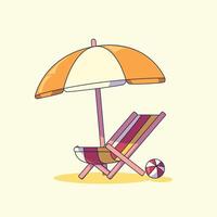 illustration of a beach chair with an umbrella on it. with a ball to play on the beach vector