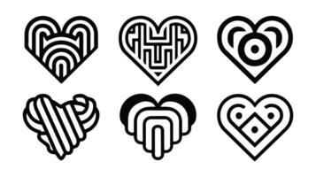 set of black and white abstract heart shapes vector