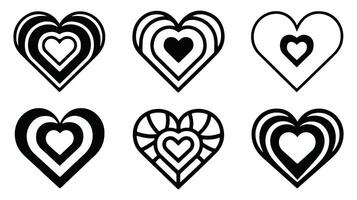 heart shapes set of black and white illustration vector